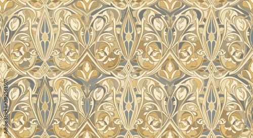 Foto Gold Ornate Damask Pattern Design Element.