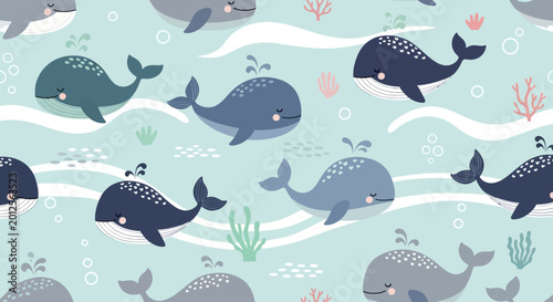 Whales Swimming in Ocean Water Together.