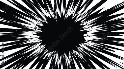 Fotografi Black Explosion Burst with Radiating Speed Lines for Comic Action Impact
