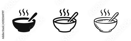 Foto Hot Soup Bowl Meal Icons Collection in Minimalist Solid Outline and Hand-Drawn S