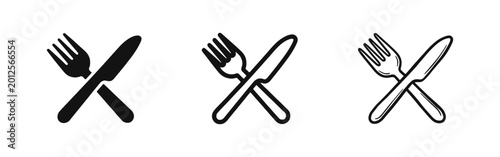 Photos Dining and Cutlery Icon Set with Crossed Fork and Knife Symbols