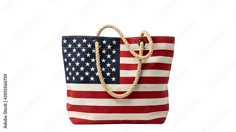 Fototapeta premium American flag pattern tote bag isolated on transparent background