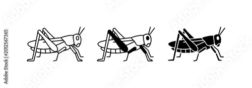 Tableau sur toile Grasshopper Icons Set, Insect Vector Illustrations, Black and White Critter Grap