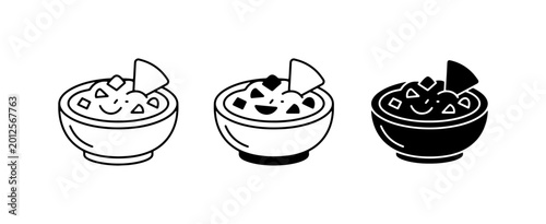Guacamole and Nacho Chips Icons, Mexican Food Vector Graphics, Appetizer and Dip Illustrations, Simple Line Art and Silhouette Styles