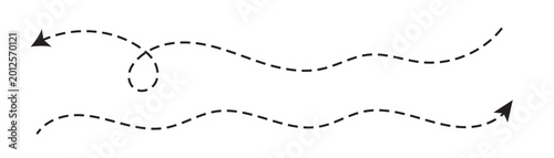 Long dash line arrow, curve horizontal dot direction path