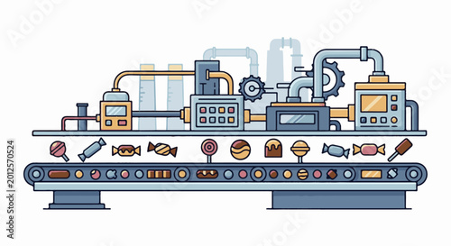 Sweet treats on a conveyor belt moving through a candy factory