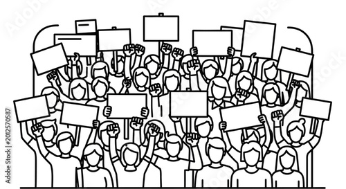 Schilderij op canvas Protesters holding signs in crowd.