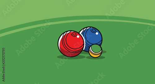 Three cartoon balls on a green background with wavy lines