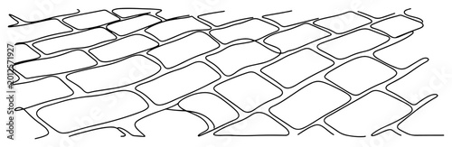 Perspective view of brick pavement or cobblestone walkway in continuous line art