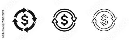Bild auf Leinwand Money Circulation Icons Set - Dollar Exchange and Financial Cycle Symbols