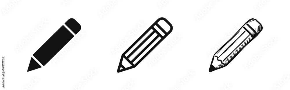 Fototapeta premium Pencil Icons Set - Writing and Drawing Tool Symbols for Education and Art