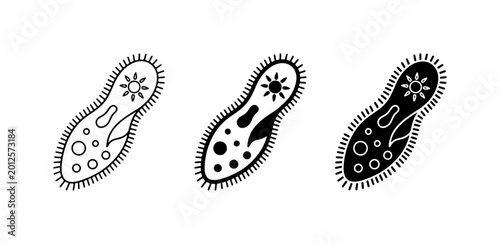 Foto Paramecium Microorganism Icons, Cilia Protozoa Vector Graphics, Single Cell Biol
