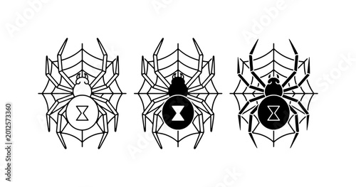 Foto Black Widow Spider Icons, Vector Set, Arachnid Web Graphics, Danger Symbol, Inse