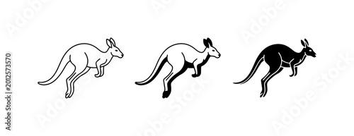 Jumping Kangaroo Vector Icons, Silhouette and Outline Styles, Australian Wildlife, Graphic Elements for Design