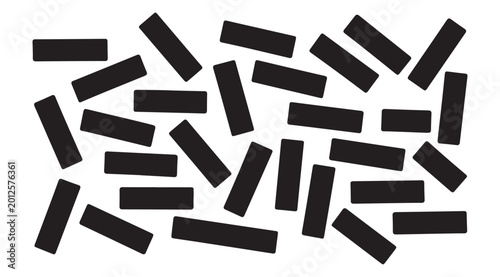 Abstract pattern with scattered black rectangular shapes arranged in a random chaotic composition for modern graphic design backgrounds and creative art projects