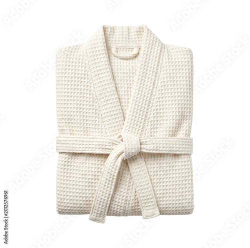 Canvastavla Folded white waffle weave bathrobe with belt isolated