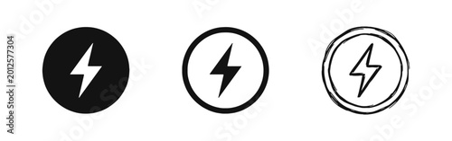 Free Download Lightning bolt energy icon set, power flash symbol in flat, outline, and hand-drawn styles, energy charge icons - GFXLoad