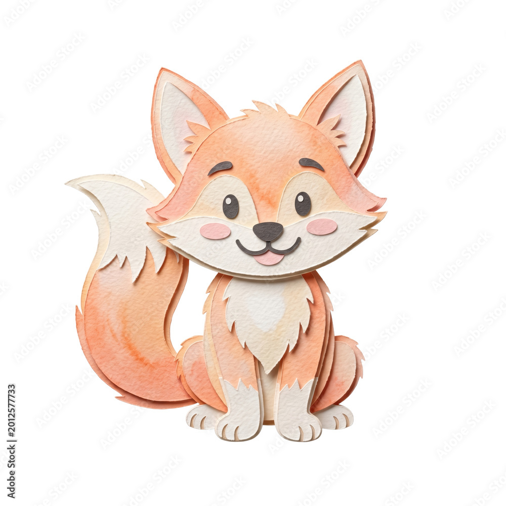Fototapeta premium Cute paper cut fox illustration isolated. Woodland animal nursery decor.
