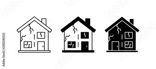 Foto Damaged House Icons, Dilapidated Home Symbols, Cracked Building Graphics, Real E