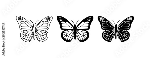 Monarch Butterfly Vector Icons, Black and White Insect Silhouettes, Delicate Winged Creatures for Nature Designs