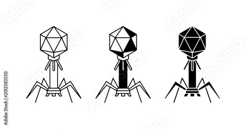 Bacteriophage Virus Icons, Microbe Science Vector Set, Viral Infection Biology Illustration, Pathogen Medical Research Graphics