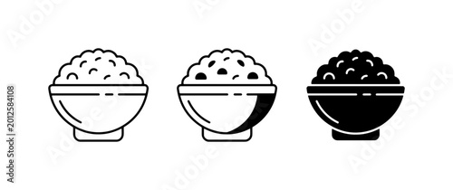 Tableau sur toile Rice Bowl Icons, Simple Grain Serving Graphics, Asian Food Staple Vector Set, He