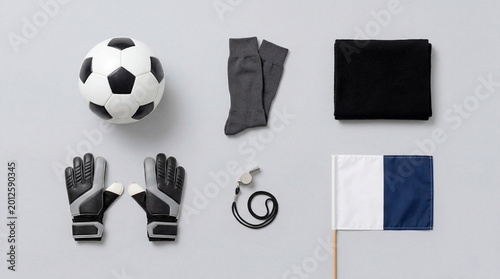 Athletic fan kit with uniform and accessories organized carefully