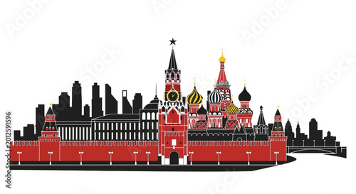 Moscow Skyline Silhouette: Kremlin, St. Basil's Cathedral, Red Square