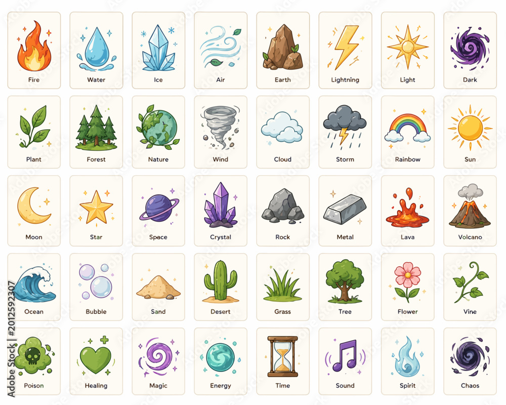 Obraz premium Collection of Fantasy Element Icons for Games and Design