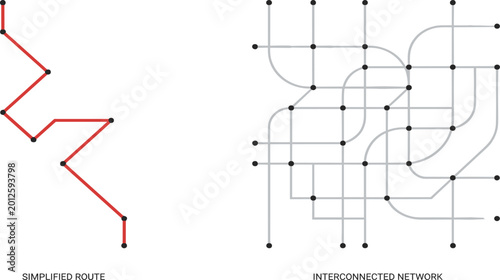 Simplified Route And Interconnected Network Vector Set Representing Complex Data Logistics Infrastructure Map Systems And Connectivity Concepts.
