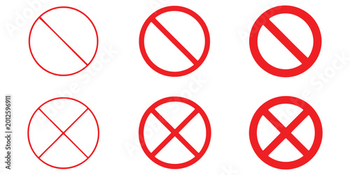 Red prohibition and no entry sign icon set. Isolated vector illustration of blank forbidden and stop symbols in thin, medium, and thick circle styles for safety regulation signage. Free Download Red prohibition and no entry sign icon set. Isolated vector illustration of blank forbidden and stop symbols in thin, medium, and thick circle styles for safety regulation signage. - GFXLoad