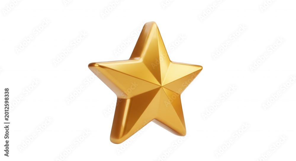 Obraz premium A single, three-dimensional, five-pointed golden star with smooth metallic surfaces and soft highlights, isolated on a solid black background