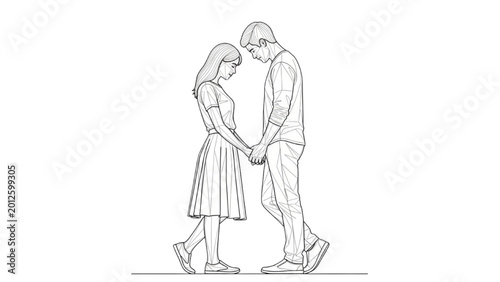 Foto A 2D CAD illustration of a couple holding hands in a romantic embrace outdoors