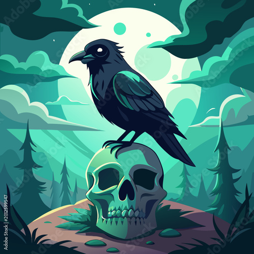 Vector Illustration – Raven of the Haunted Pines