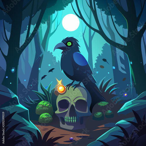 Vector Illustration – Crow of the Enchanted Skull