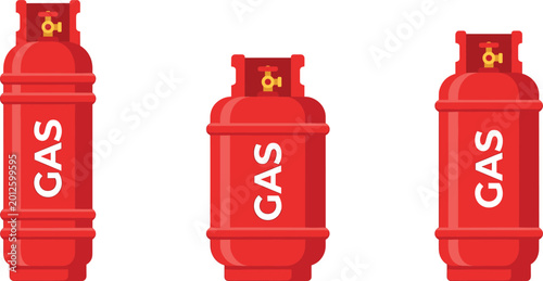 Bild auf Leinwand Cartoon Red Gas Cylinders with GAS Label Representing Propane Tanks for Cookin