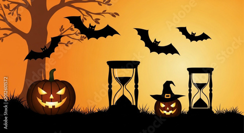 Tableau sur toile Halloween pumpkins with spooky faces.