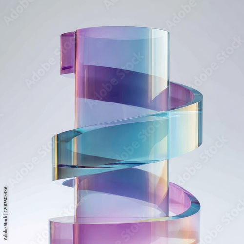 Iridescent spiral wraps around a translucent cylindrical form