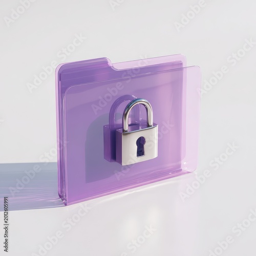 Translucent purple folder with silver padlock, symbolizing digital security