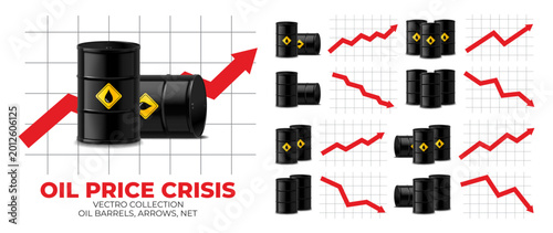 Schilderij op canvas Crisis of Oil Prices Concept Visualization Set
