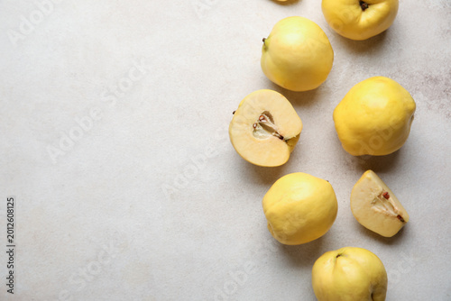 Sweet ripe quinces on white...