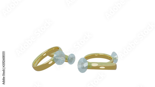 4 dimond rings falling on transparent background