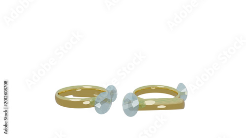 4 dimond rings falling on transparent background