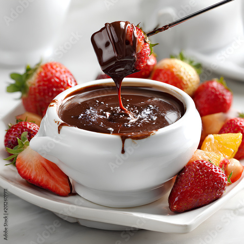 Chocolate Fondue with Fresh Strawberries Dessert
