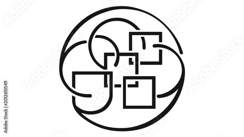 PaaS Platform as a Service vector icon illustration featuring a layered platform with developer tools in a clean line art style. Minimalist design with interconnected circles and squares.