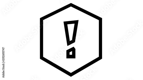 Risk assessment vector icon illustration featuring a bold exclamation mark inside a hexagonal frame, clean line art style for business safety, warning alerts, security, and hazard management.