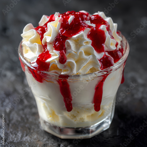 Strawberry sundae dessert with whipped cream