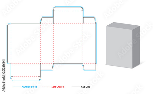 Tableau sur toile Packaging Dieline Template for Straight Tuck Box with Side Locking Mechanism