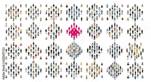 Cuadro en lienzo Diverse people icons with one unique leader highlighted in pink standing out fro
