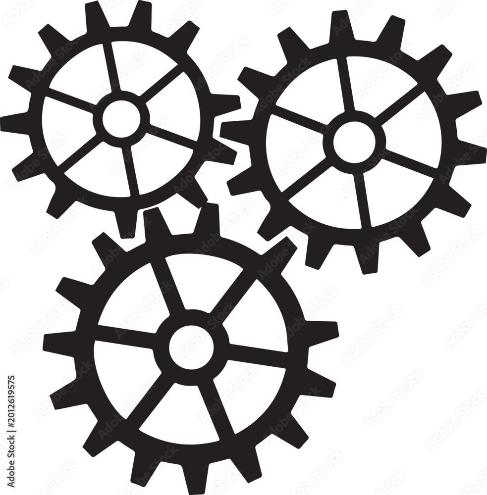Obraz premium Three interlocking black gears vector illustration Vector